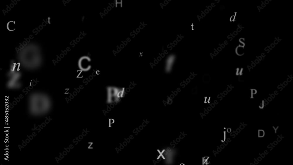 Poster random alphabet letters random depth of field focus blur loop animation