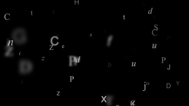 Random alphabet letters random depth of field focus blur loop animation