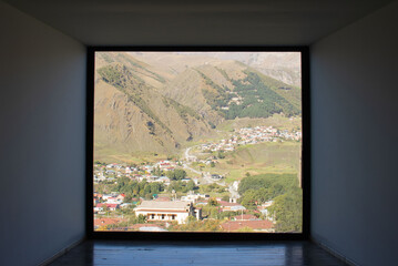 Beautiful village and mountain view from huge window