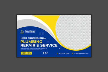 Plumbing Service YouTube Thumbnail Template Design and Web Banner