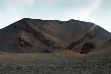 View of the old crater of Etna volcano. Sicily, Italy