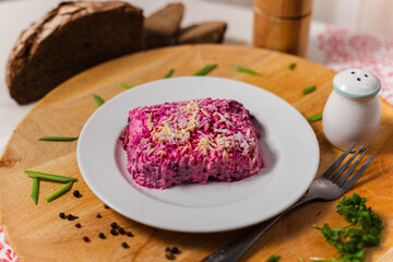 Beetroot dish. A portion of salad 