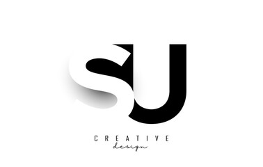 SU letters Logo with negative space design and shadow. Letter with geometric typography. Creative Vector Illustration with letters.