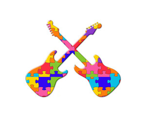 Naklejka na ściany i meble Ukulele Guitarist Music Jigsaw Puzzle Icon Logo illustration