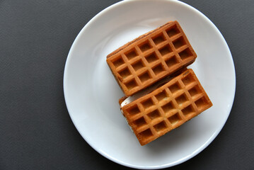 Viennese soft waffles on a white plate