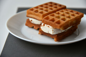 Viennese soft waffles on a white plate