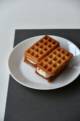 Viennese soft waffles on a white plate