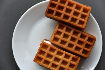 Viennese soft waffles on a white plate