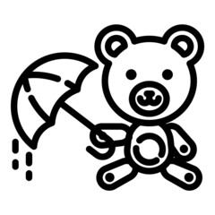 Teddy Bear With Umbrella Flat Icon Isolated On White Background