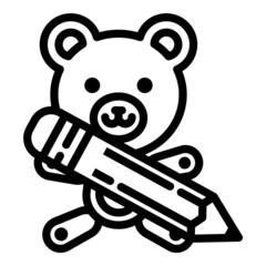 Bear With Pencil Flat Icon Isolated On White Background