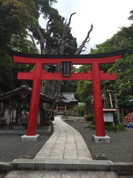 Sacred Japanese Torii, Temple and Jizo on Beach Ocean Shore of Shimoda, Shizuoka, Japan