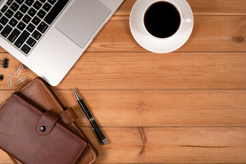 Flat lay, White office desk table.