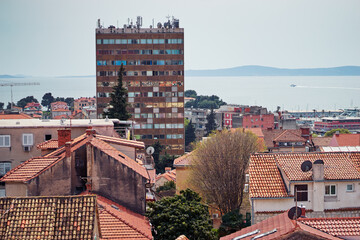 Beautiful cityscape with red tiled roofs of Split old town, Croatia.