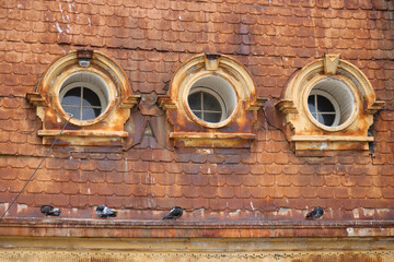 View of windows of ancient palace in Valparaiso, Chile