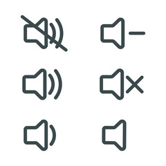 
An icon that zooms in and out of the sound. Icon shows mute. Set of sound icons with different signal levels in flat style. Vector.