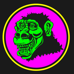 Wild Monkey Acid Color Silhouette Avatar Vector Isolated images on Dark Background