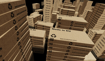 Made in EU box pack 3d illustration