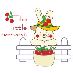 Illustration vector cute rabbit with fruits and cute cap in the farm