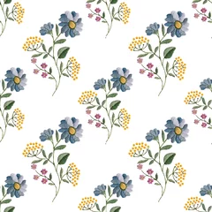 Stof per meter Seamless pattern with invented flowers, which embroidered von hand. Beautiful handwork pattern for textile © Natalia