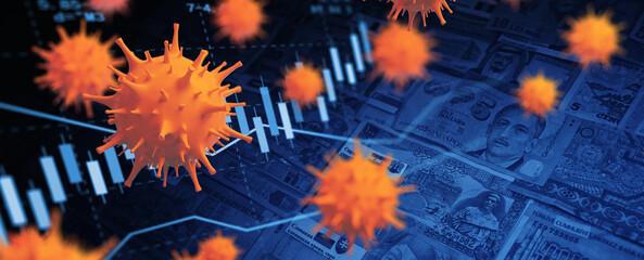 Covid crisis and the collapse of the markets, economic fallout. 3d illustration