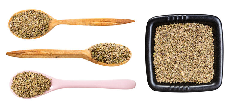 set of various ajwain seeds isolated on white