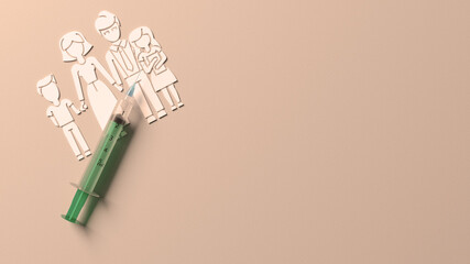 Medical syringe with a needle for family vaccination. 3D Rendering