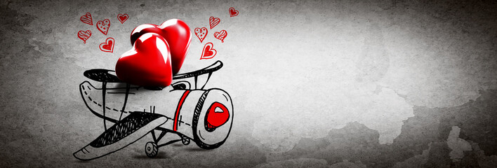 Happy Valentines day. Travel planning on Valentines Day. 3d illustration