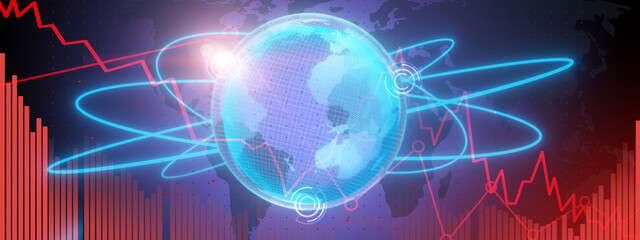 Econimical crisis concept. Spread in the world, economy is down. 3d illustration