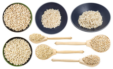 set of boiled and raw sorghum groats isolated