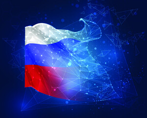 Russia, vector flag, virtual abstract 3D object from triangular polygons on a blue background