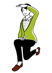 イラスト素材：遠くを見据えているビジネスパーソン（調査や探求など前向きなイメージに）