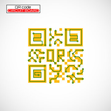 Qr Code With Circuit Board Logo. Technology Code, Barcode Identification. Vector Illustration