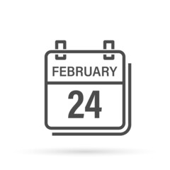 February 24, Calendar icon with shadow. Day, month. Flat vector illustration.