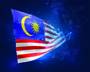 Malaysia,  vector flag, virtual abstract 3D object from triangular polygons on a blue background
