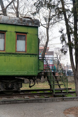 Gori, Georgia - 15.01.2022 Personal green train wagon of Joseph Stalin in his birthplace.