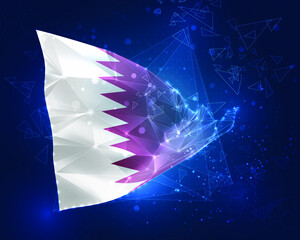 Fototapeta na wymiar Qatar, vector flag, virtual abstract 3D object from triangular polygons on a blue background