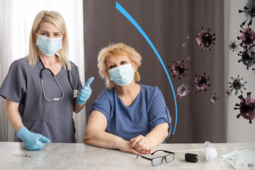 close up of an old woman against virus