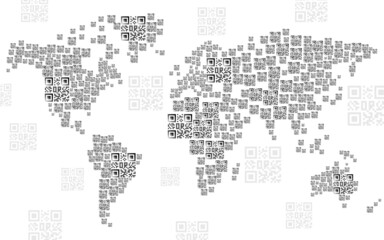 QR code World Map. Pandemic control, vaccination. Global identity. Vector illustration