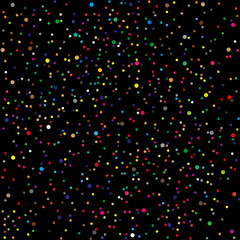 Fototapeta na wymiar Background and pattern of colored dots and polka dots on a black background 