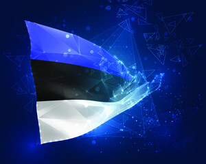 Estonia,  vector flag, virtual abstract 3D object from triangular polygons on a blue background