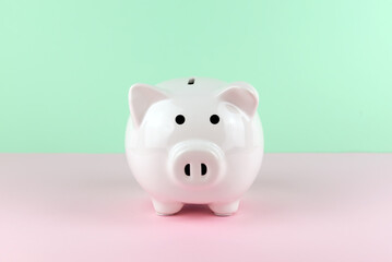 Piggy Bank on Color Block Green and Pink pastel background