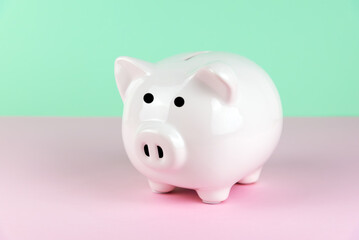 Piggy Bank on Color Block Green and Pink pastel background