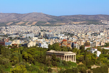 Fototapeta na wymiar View of Athens city with Temple of Hephaestus from Acropolis hill, Greece