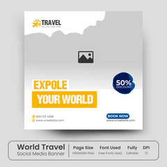 travel sale social media post template. traveling agency business offer promotion banner