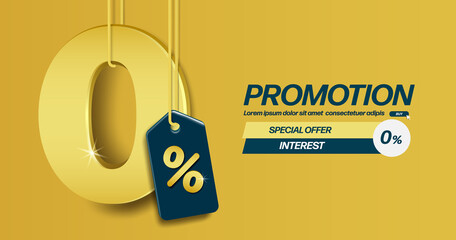 Text 0 3d golden with % sign hanging down and all on a golden background for advertising media to reduce interest,vector isolated for business and finacial concept design
