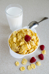 corn flakes and a glass of milk for breakfast