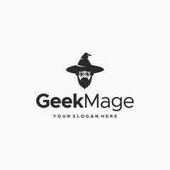 minimalist GeekMage wizard silhouette logo design