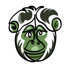 One line drawing of chimpanzee.
One continuous line drawing of ape head.