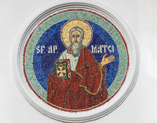 A mosaic fresco representing the holy prophet Matthew at the Tiganesti monastery - Romania...