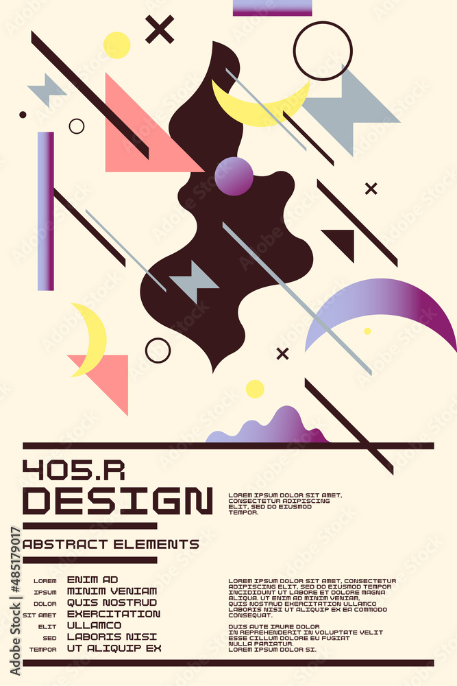 Poster composition with dynamic and geometric shapes. abstract background for design.